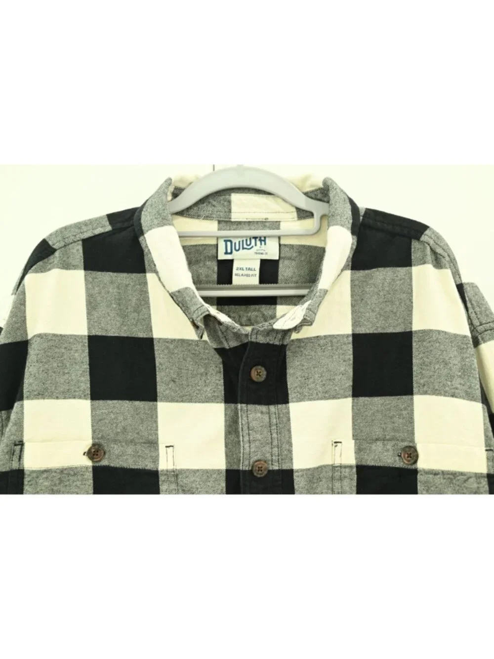 Duluth Trading Long Sleeve Buffalo Check Shirt Sz 2X Tall Cream Black Relaxed